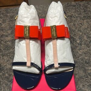 Kate Spade - ladies Vinny sandal, size 9. Red, pink, navy, patent leather